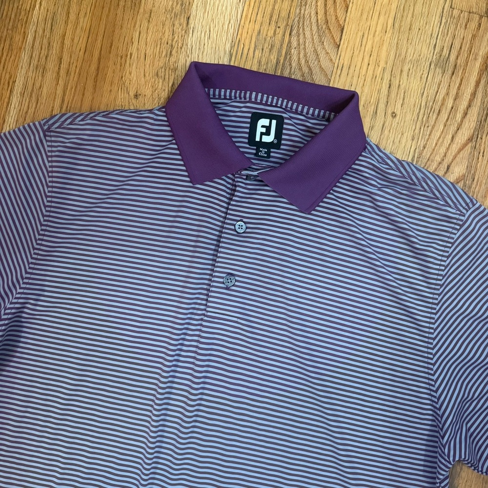 FootJoy FJ Iverness Club ProDry Golf Polo Shirt Purple Striped M Athleisure - Picture 1 of 11
